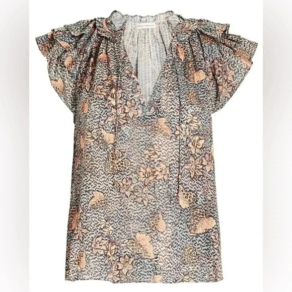 Ulla Johnson Floral Print Top - Black, Cream, Pink - Picture 1 of 10
